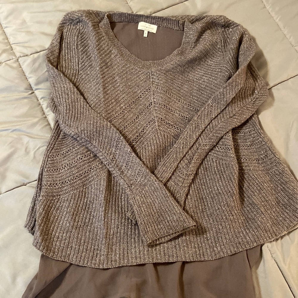 Lucky Brand women’s grey brown sparkle sweater w/chiffon lining size XL